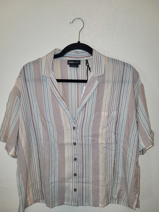 Prana Tops - NWT prAna Iguala Top  Womans Clay Stripe Button Front Camp Shirt Size Large